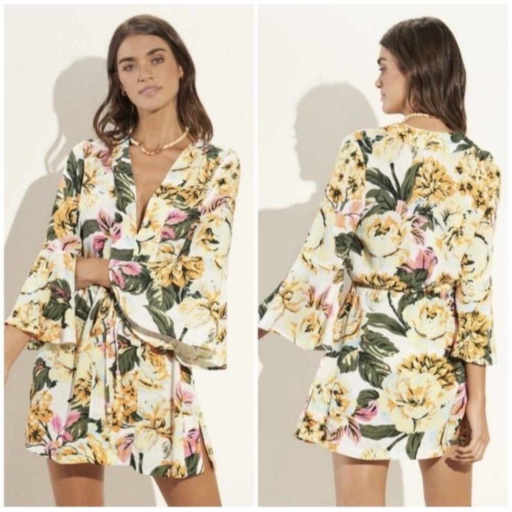 Maaji Joy V Neck Kaftan Swimsuit Cover Up Dress Spring Garden Tropical Small